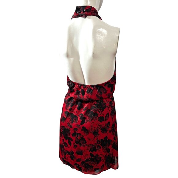 BCBGeneration Red Floral Mini Wrap Dress Sz Small Womens Red & Black Side Wrap - Picture 14 of 16
